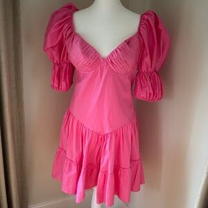 Peixoto Vibrant Pink Mini Dress with Puff Sleeves